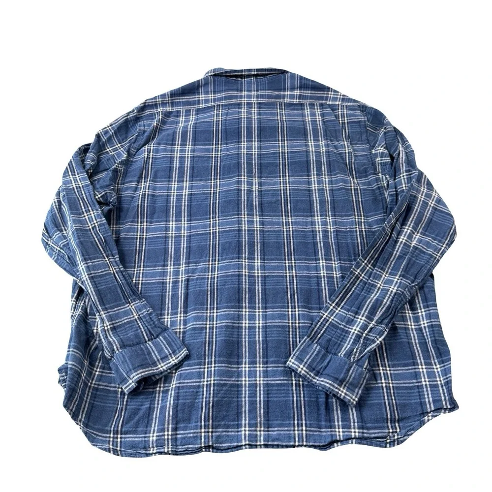 Polo Ralph Lauren Mens 2XL Blue White Checked Cotton Linen Utility Button Shirt